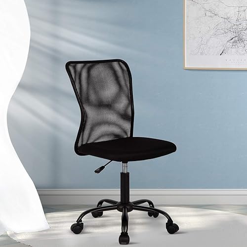 Miniatura 2 de Silla de oficina de malla, silla ergonómica para computadora, silla barata, sin brazos, altura ajustable, silla giratoria con soporte lumbar para
