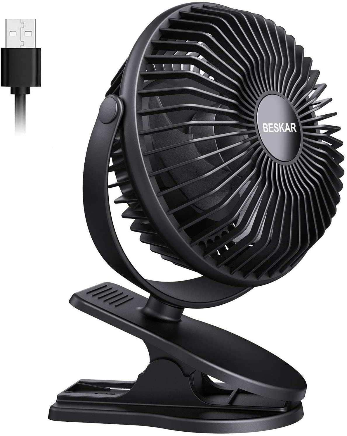 BESKAR 6 Inch Clip on Fan, 3 Speeds Small Fan with Strong Airflow, Clip & Desk Fan USB Plug in with 