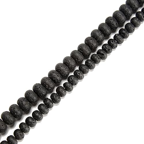 Miniatura 3 de JM Design Cuentas Rondelle de piedra de lava negra, tamaño 0.197x0.315 in, 15.5 pulgadas, hebra para fabricación de joyas