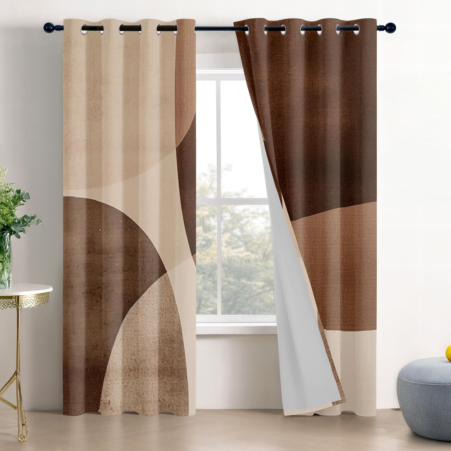 Geometric Curtains 63 Inch Length - Abstract Boho Mid Century Mordern Patterned Blackout Curtains for Living Room Bedroom, Room Darkening Grommet Drapes Window Treatments, 2 Panel Set