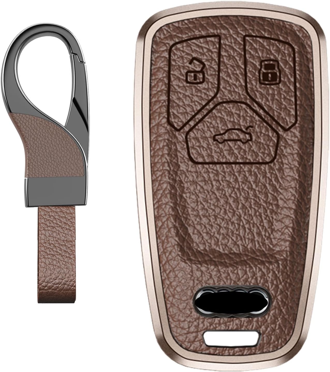 for Audi Key Fob Cover, Aluminum Alloy Frame & Leather Protective Case, Full-Body Wrap Anti-Scratch Shockproof Rugged Cover for A8 A5 A6 Q3 Q5 Q7 S3 S6 S7 RS6 RS7 Key Remote (Model-B Brown)