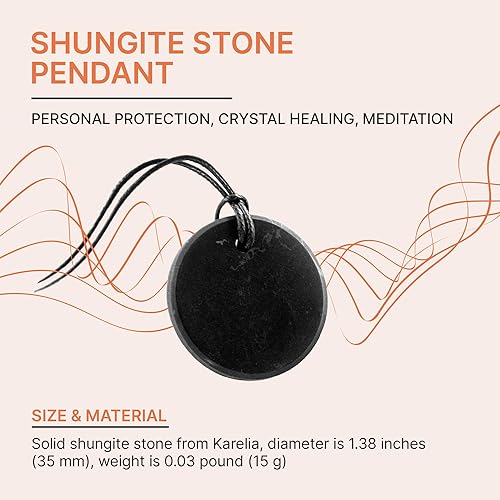 Miniatura 8 de Karelian Heritage Round Shungite Pendant  Authentic Shungite Stones Amulet Jewelry Necklace  Defender Shield Protection Necklace Stone  Chakra