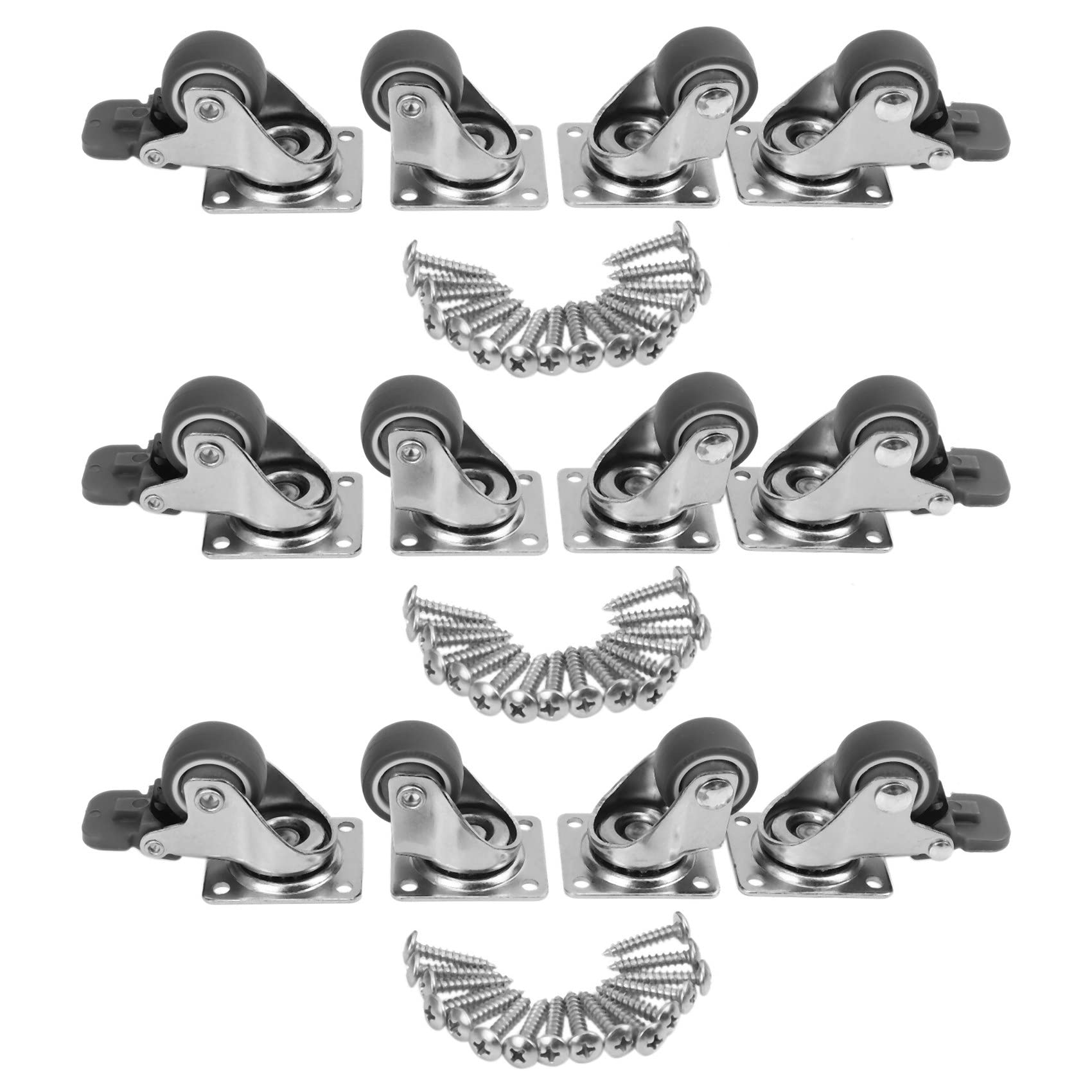 Istovo 12 Pack 1 Inch Low Profile Casters Wheels Soft Rubber Swivel Caster With 360 Degree Top Plate 100 Lb Total Capacity