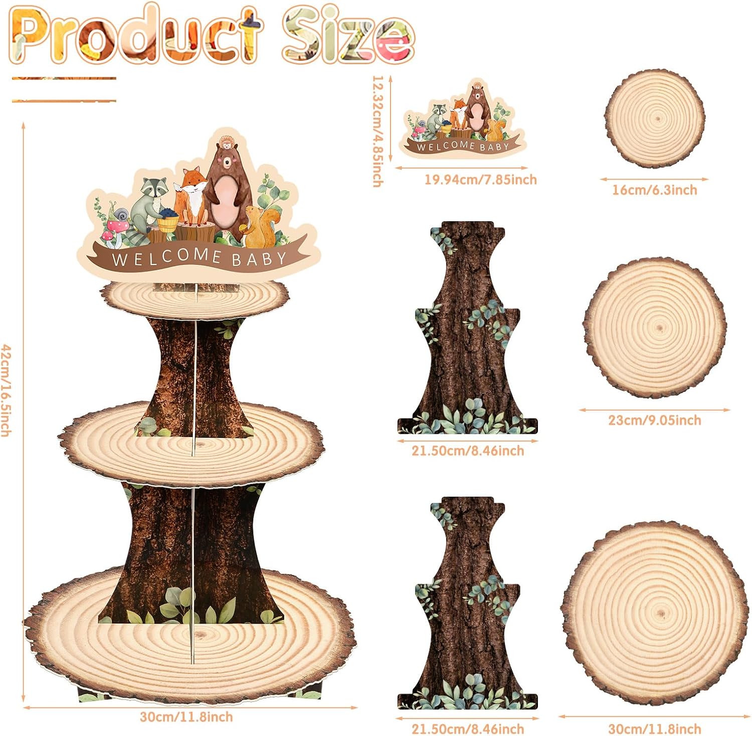 Zonon 3 Tier Woodland Baby Shower Decorations Woodland Cupcake Stand, Brown image 2