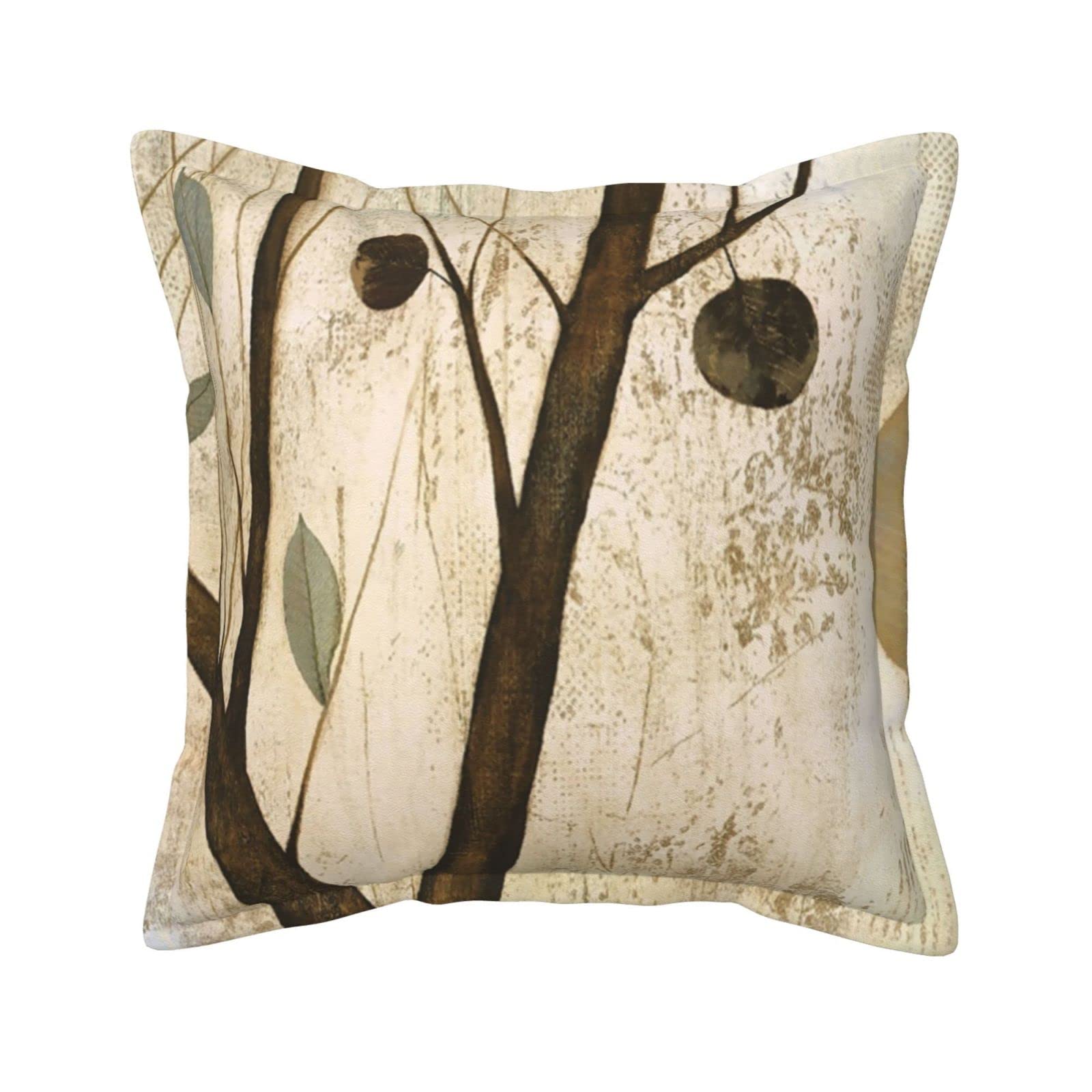 Housse de coussin similicuir carrée motif feuilles d'arbre pour salon et chambre