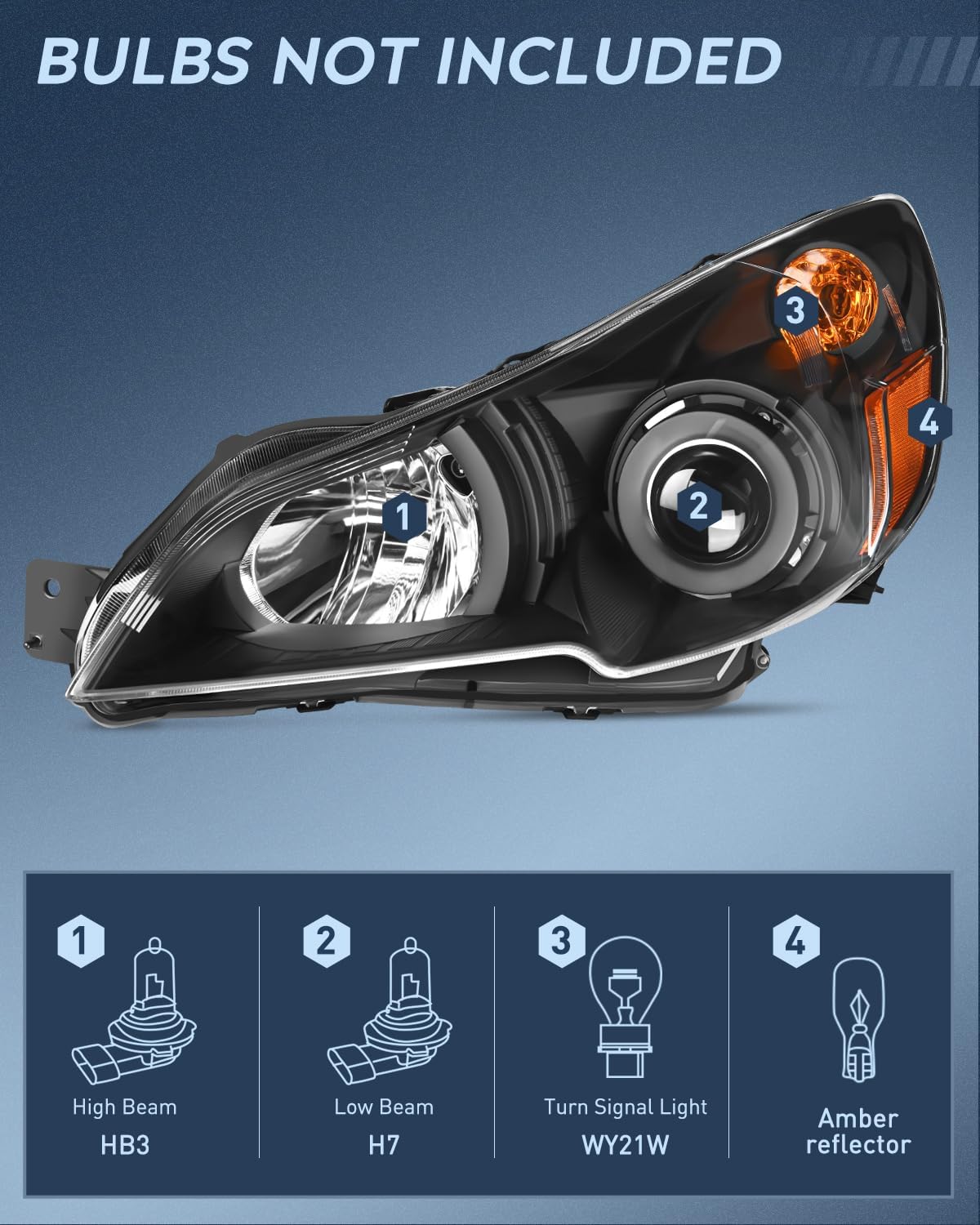 Nilight Headlight Assembly Compatible with 2010 2011 2012 2013 2014 Subaru Legacy/Outback Black Housing Amber Reflector Clear Lens Headlights Replacement Driver and Passenger Side