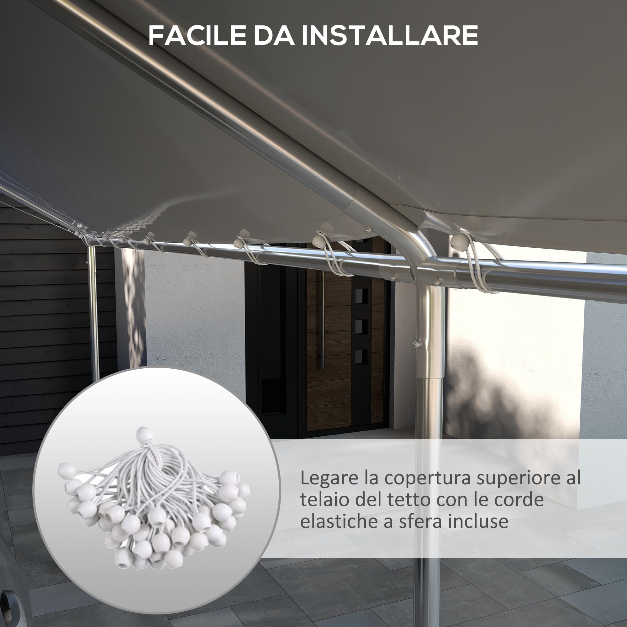 Outsunny Telo di Ricambio 6x3 m Anti-UV per Carport Auto, Copertura in Polietilene, Bianco