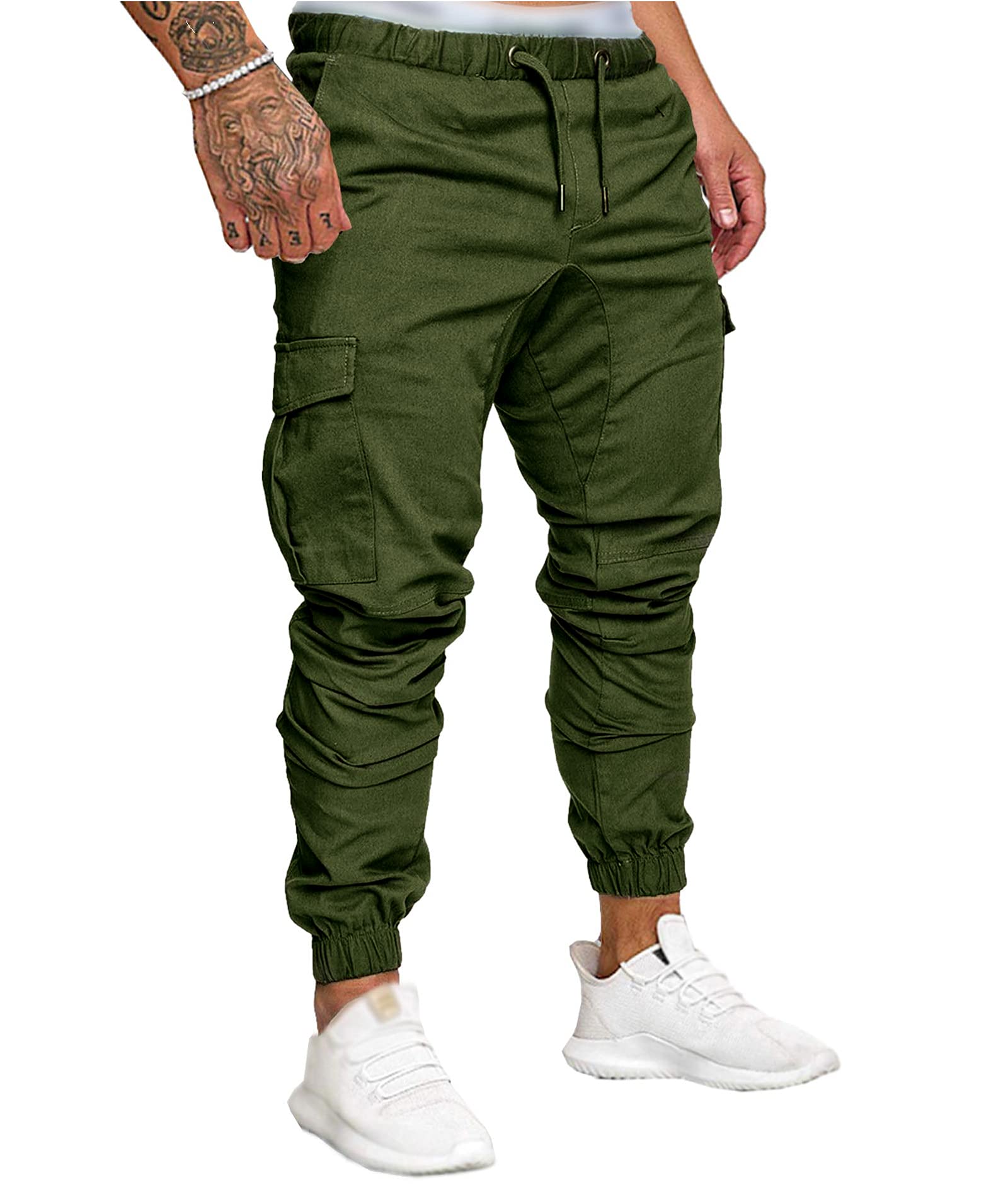SOMTHRON Hombre Pantalón Cinturón de Cintura elástico Pantalones de chándal de algodón Largo Jogging Pantalones de Carga Deportiva de Talla Grande Jogger Slim Fit Pantalones — view 13