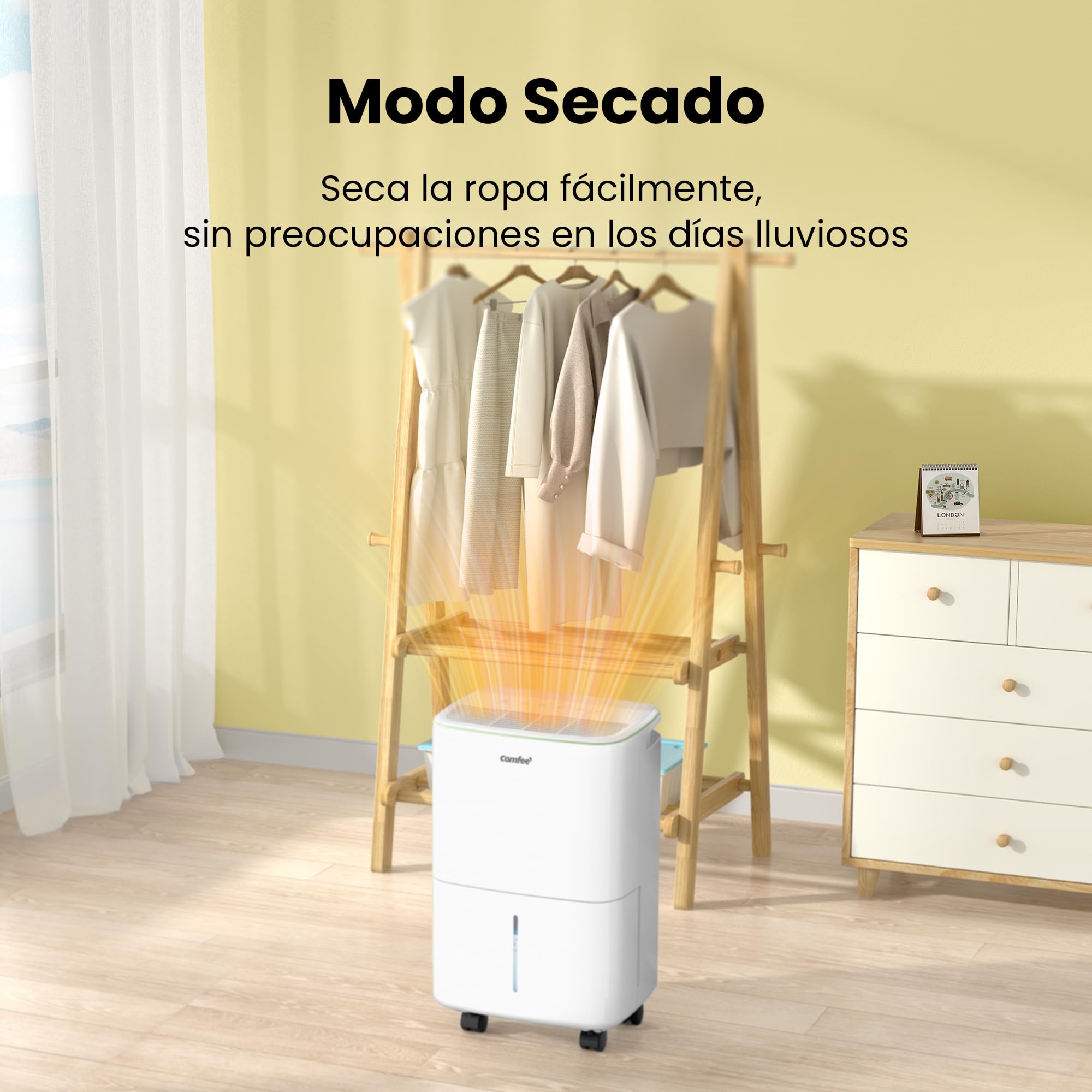COMFEE' Deshumidificador de Humedad 10L Silencioso | Modo Secado de Ropa y AUTO - Deshumificador Compacto y de Bajo Consumo con Drenaje Dual | Ideal en habitaciones hasta 31m2/100m3 - Aqua Dry 2026