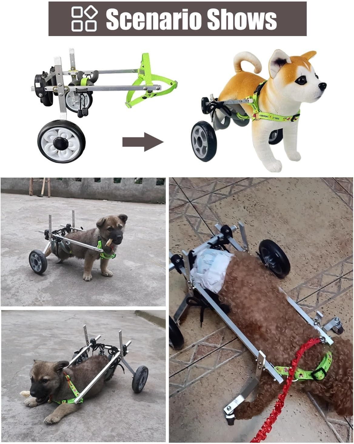 オンライン 犬用車いす アルミ製 調整可能