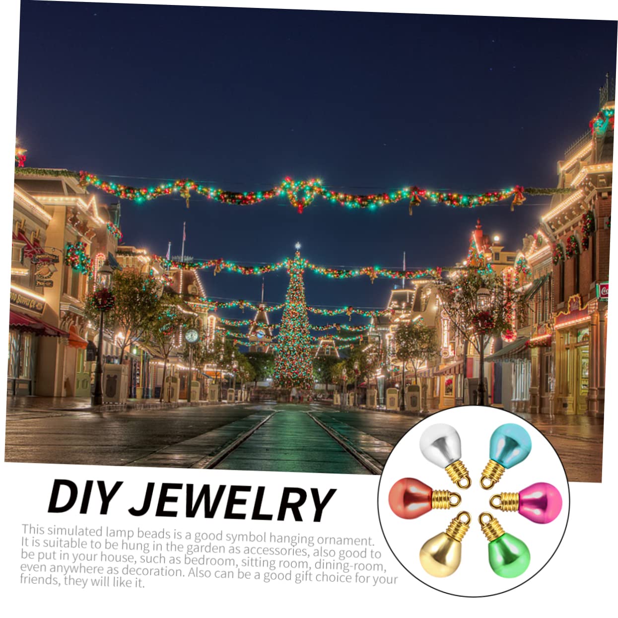 COHEALI 100piezas Decoración de Bombillas Redondas DIY de Cuentas de Plástico Hechas Mano Agujero Grande para Joyería Creativa Suministros para Manualidades de Navidad