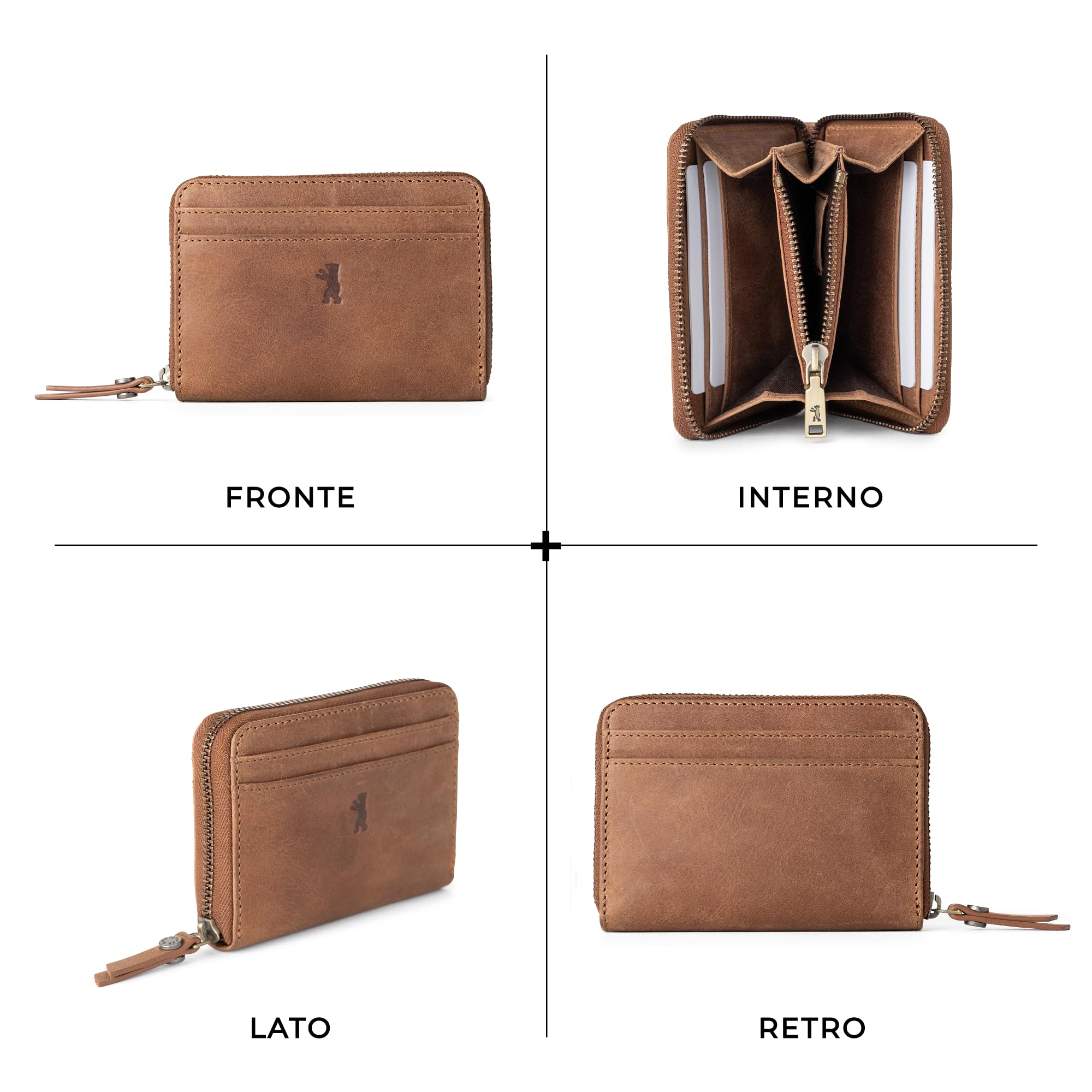 Berliner Bags Portamonete Elsa in Vera Pelle, Portafoglio Donna Compatto con Protezione RFID e Cerniera in Metallo, Scatola Regalo Inclusa – Marrone