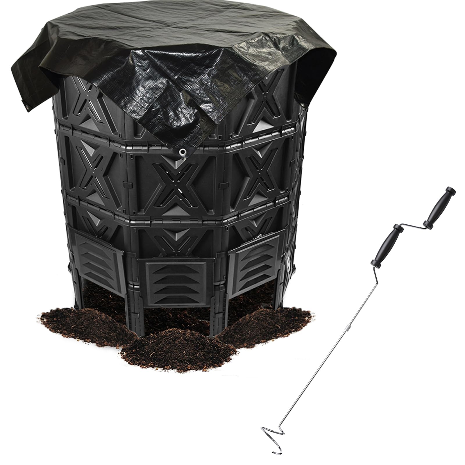 EJWOX Large Compost Bin with ompost Aerator Tool,Outdoor Compost Tumbler Bins,Stainless S…