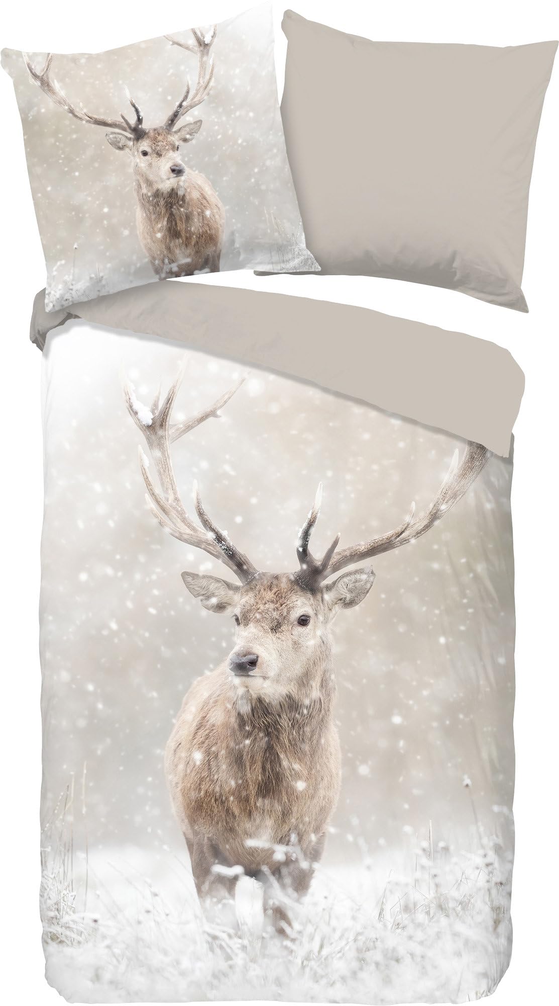 Good Morning Snowdeer Reversible Bed Linen Flannel Sand Size 1 x 155 x 220 cm + 1 x 80 x 80 cm