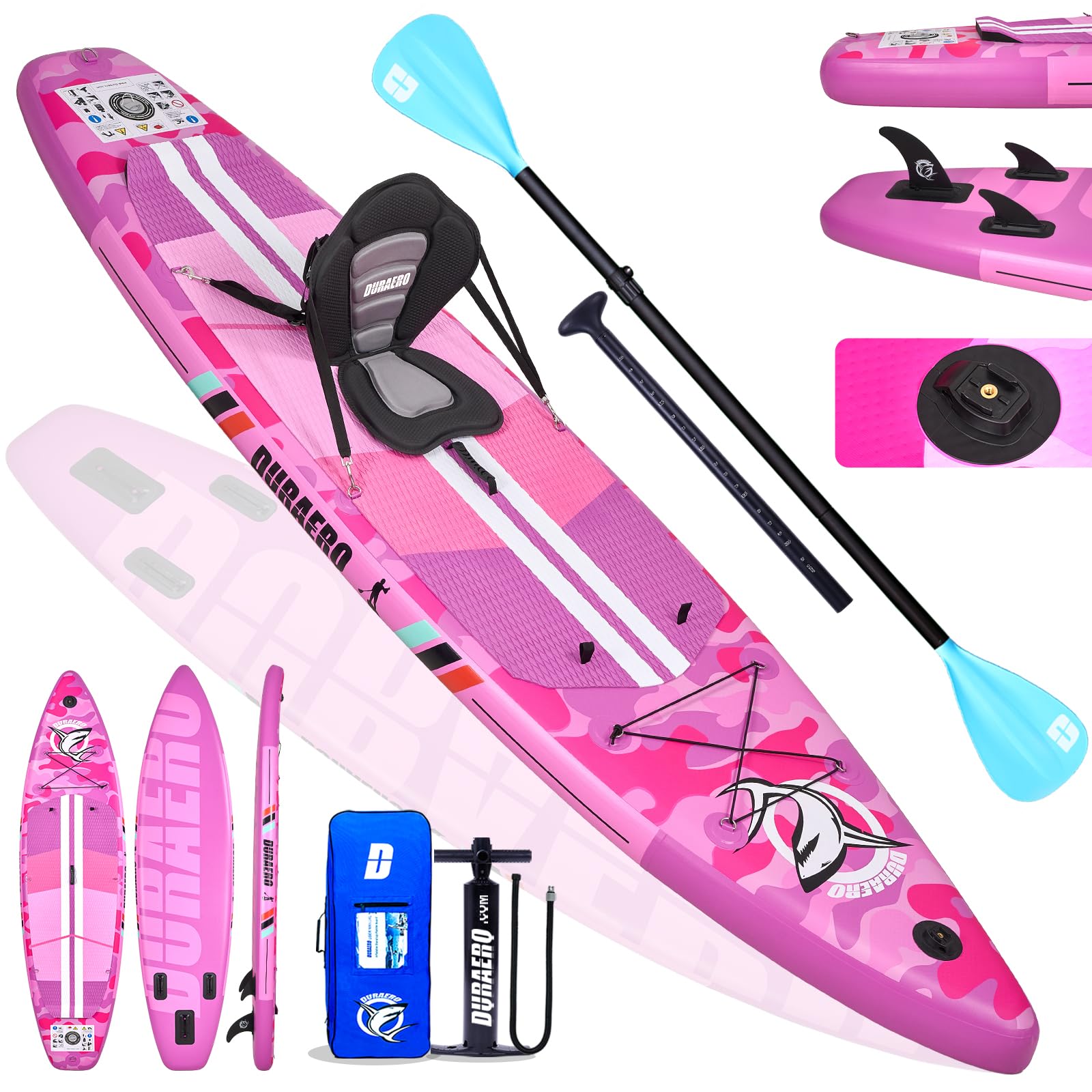 330 cm Inflatable Stand-Up Paddleboard with Kayak Seat, GoPro Mount and Full Accessory Set, Pink