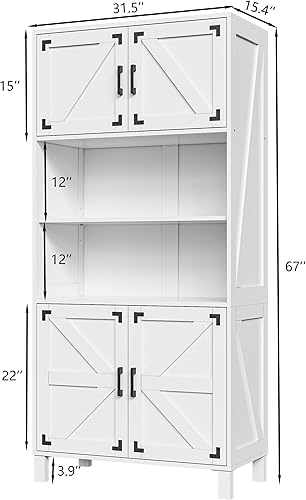 Miniatura 2 de Gabinete de almacenamiento de granja, 5 estantes industriales y estanterías con puertas y estantes ajustables, estantería de 67 pulgadas de alto