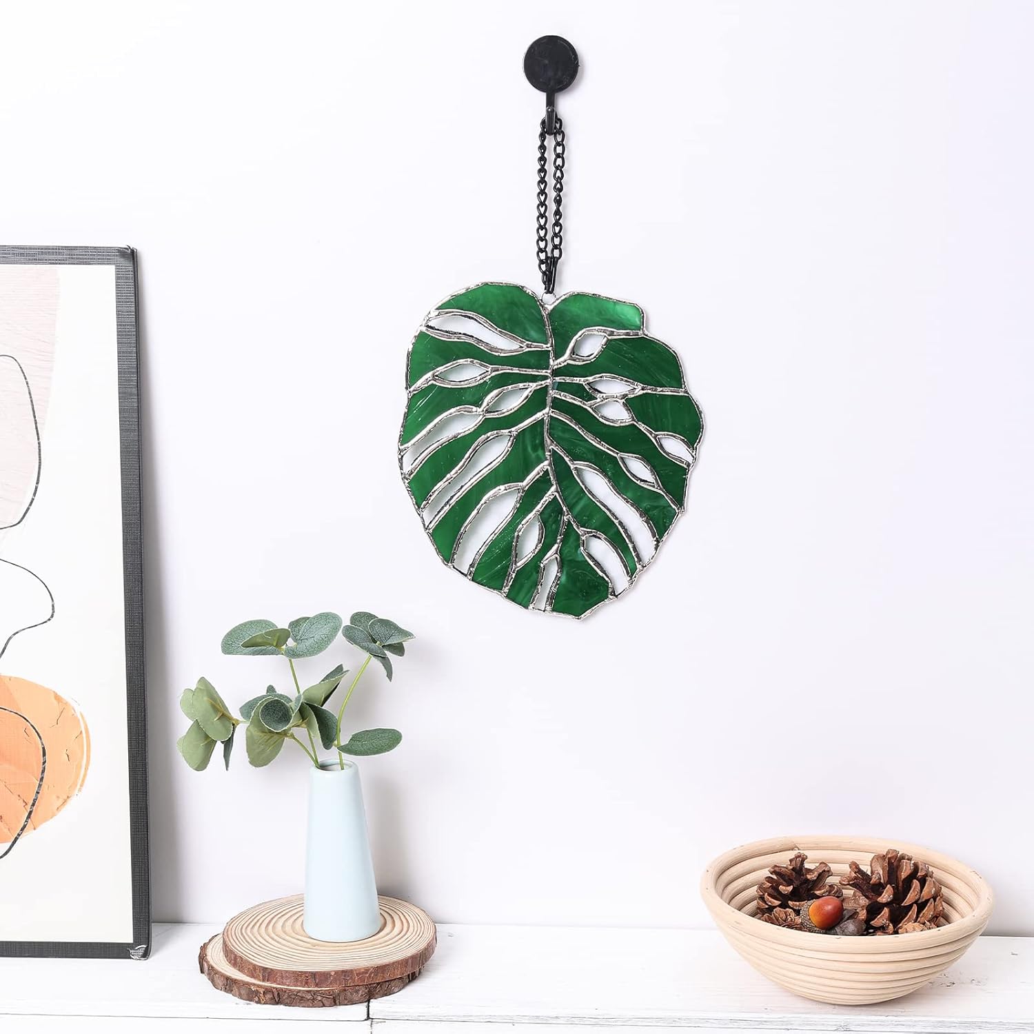Tuitessine Monstera Stained Glass Suncatcher Window Decor,Tropical Leaf Hanging Ornament 7.5 x 6.5, Handmade Glass Panel for Home & Garden,Unique Birthday Gift for Plant Lovers - Image 2