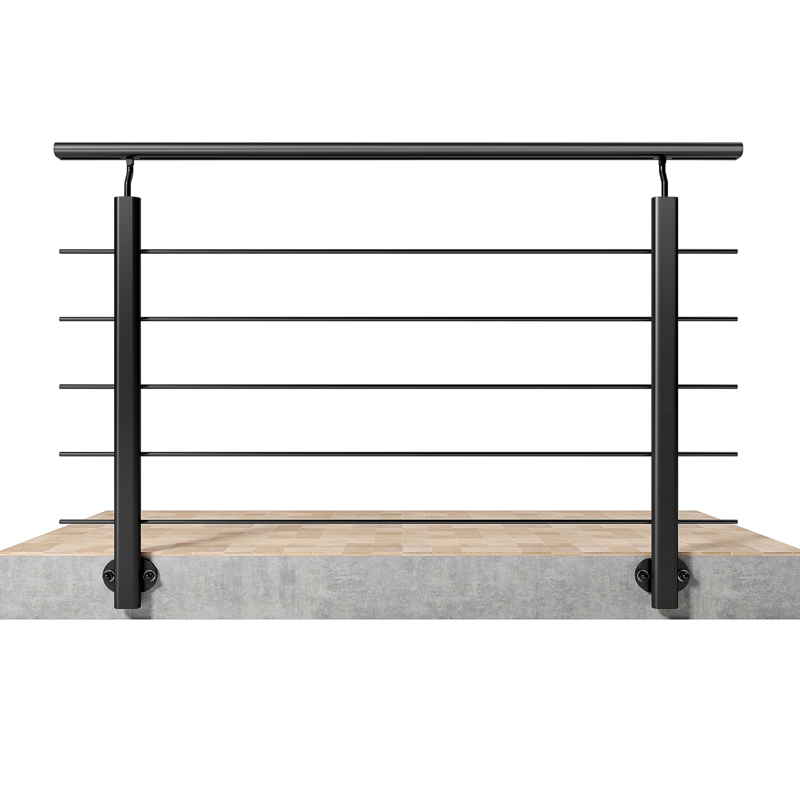 AICA 150x100cm Barandillas de aluminio, Barandilla de escalera, Ángulo de montaje ajustable, uso interior y exterior - Negro mate - fijaciones lateral