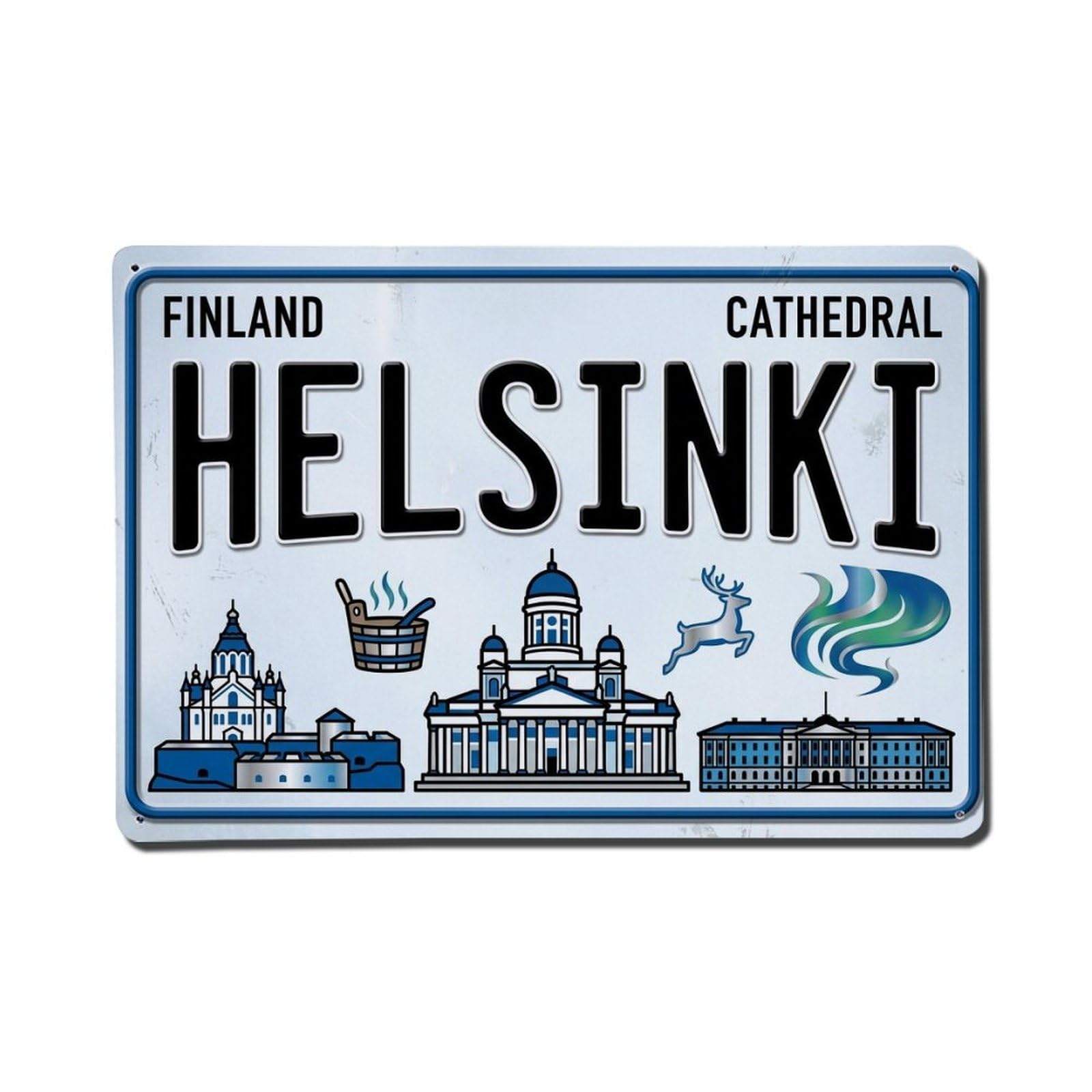 Xanthor Style Vintage Travel Helsinki Finland Cathedral Sauna Metal Tin Sign