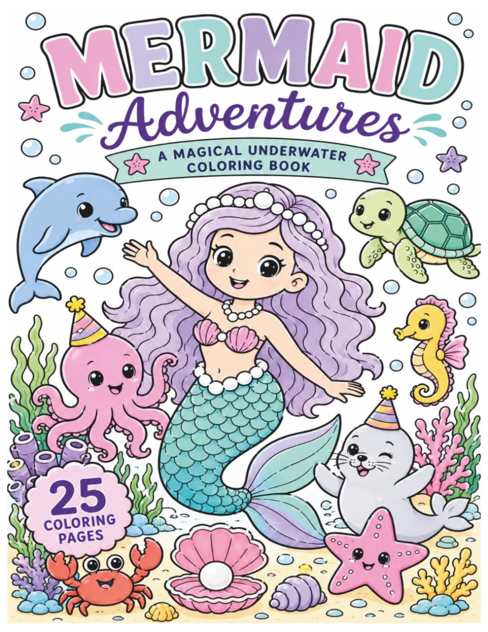 Mermaid Ocean Adventures: Book 4: 25 Cute & Easy Coloring Pages Filled with Friendly Mermaids, Ocean Friends, Seashells, Coral Reefs, and Underwater ... 4–8 (Fantasy Friends Coloring Adventures)