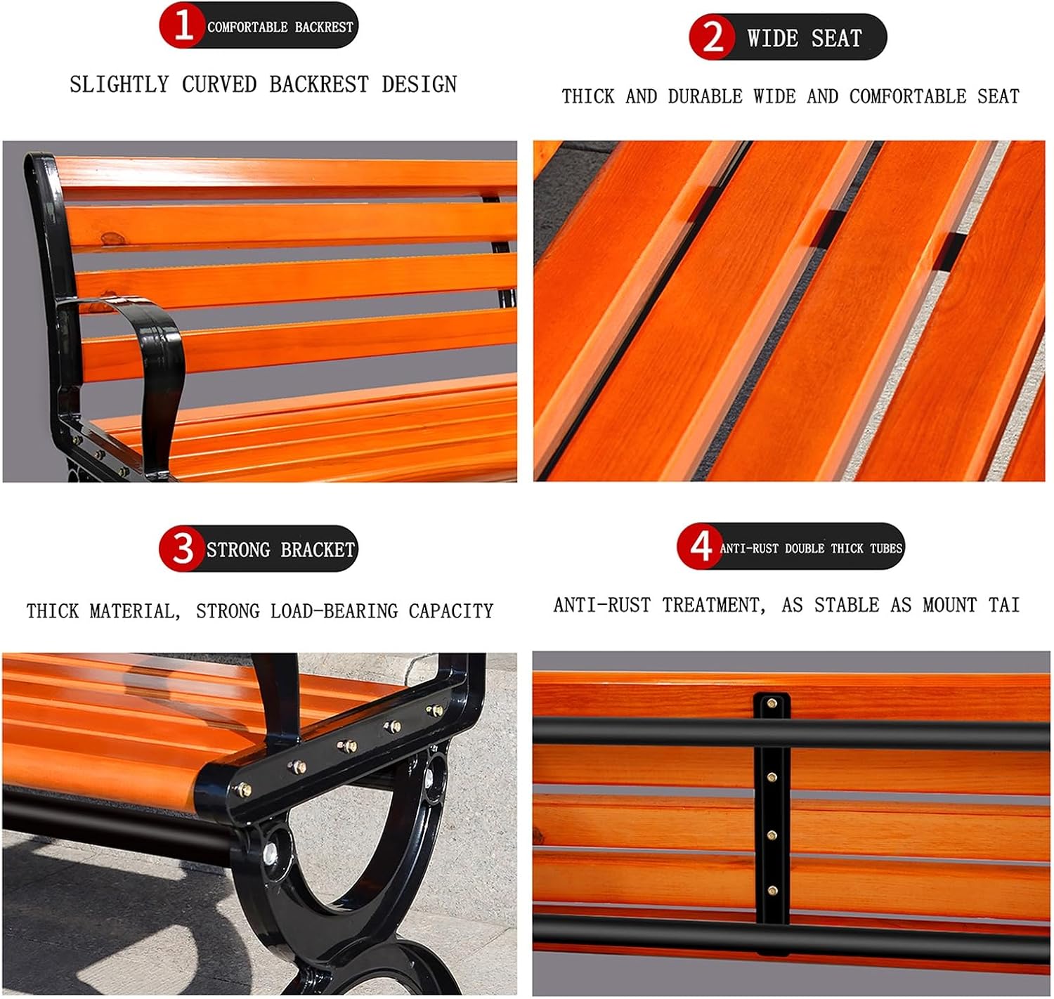 Anticorrosive Wood backrest Benches, Solid Wood Outdoor Park Benches, Leisure Places, Rest Chairs, Wooden Seats, Row Chairs, Rust-Proof(120 * 40cm(47.24 * 15.75in))