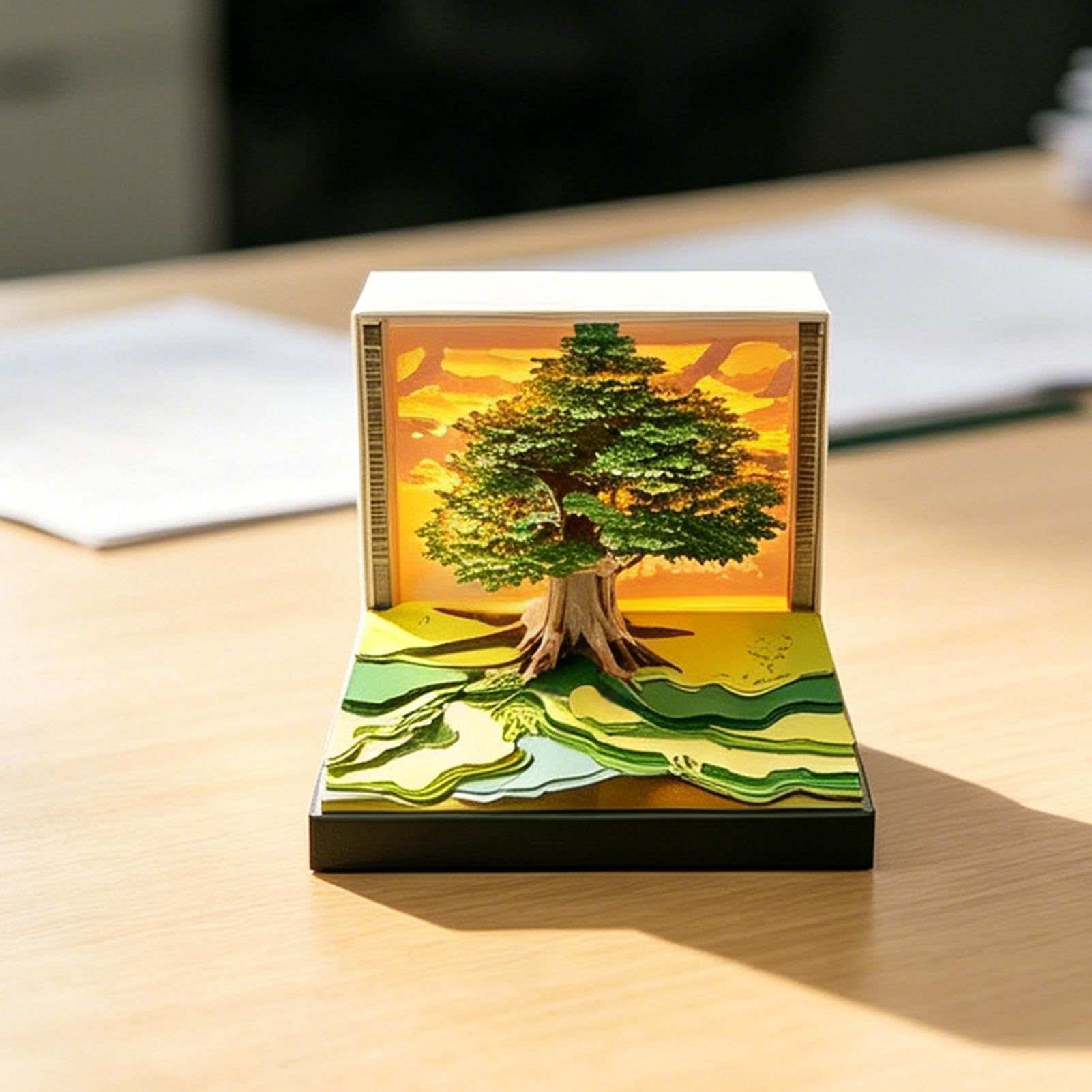 Calendario 3D 2027 Blocco Note A Forma Di Albero Con Luce LED | Calendario da scrivania con fogli staccabili Per Freelance Insegnanti Donne Uomini Compleanno Ferie Ufficio Casa Comodino