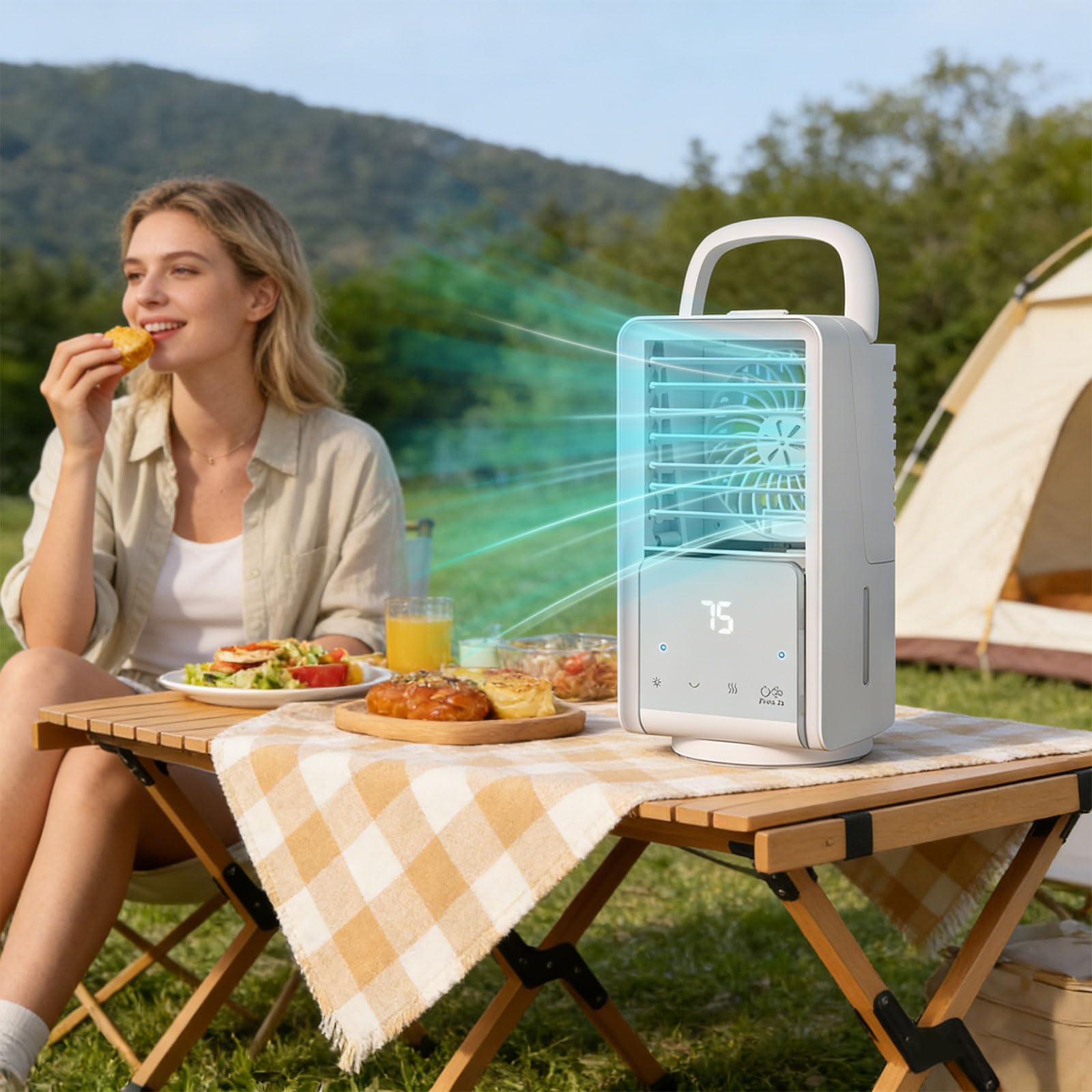 Enfriador de aire evaporativo portátil con recipiente de agua de 700 ml y ventilador de refrigeración de batería de 4000 mAh para el hogar