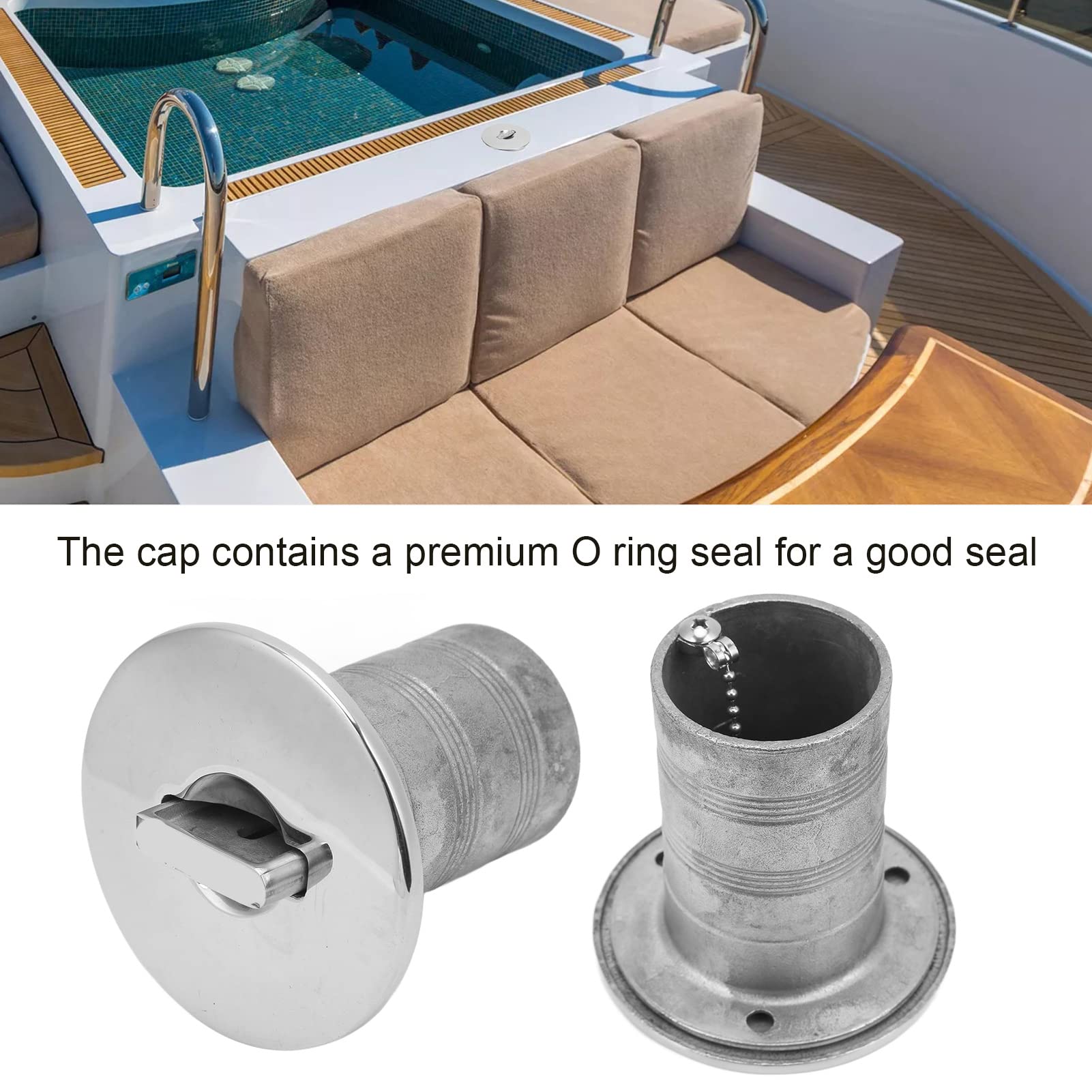 LBEC Bouchon de carburant pour bateau bouchon de carburant exquis de 50 mm avec bon joint bouchon pour camping-car résistant à la corrosion avec bouchon en acier inoxydable 316