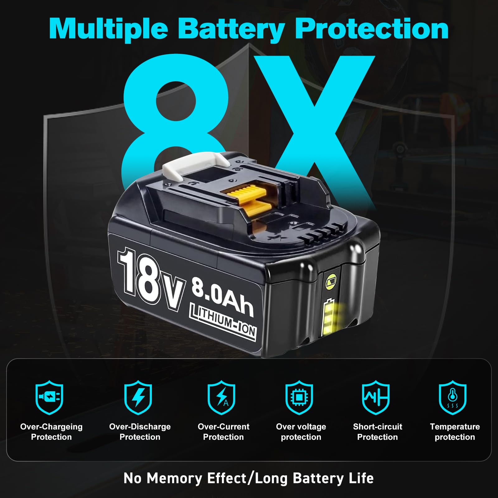 2 batterie di ricambio da 8000 Ah per batteria Makita da 18 V