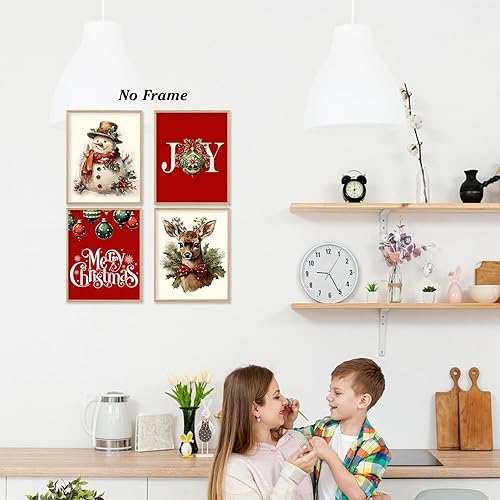 Miniatura 4 de Boat Wades Impresiones artísticas vintage de Navidad sin marco, pósteres e impresiones rústicas de muñeco de nieve y ciervos para sala de estar,