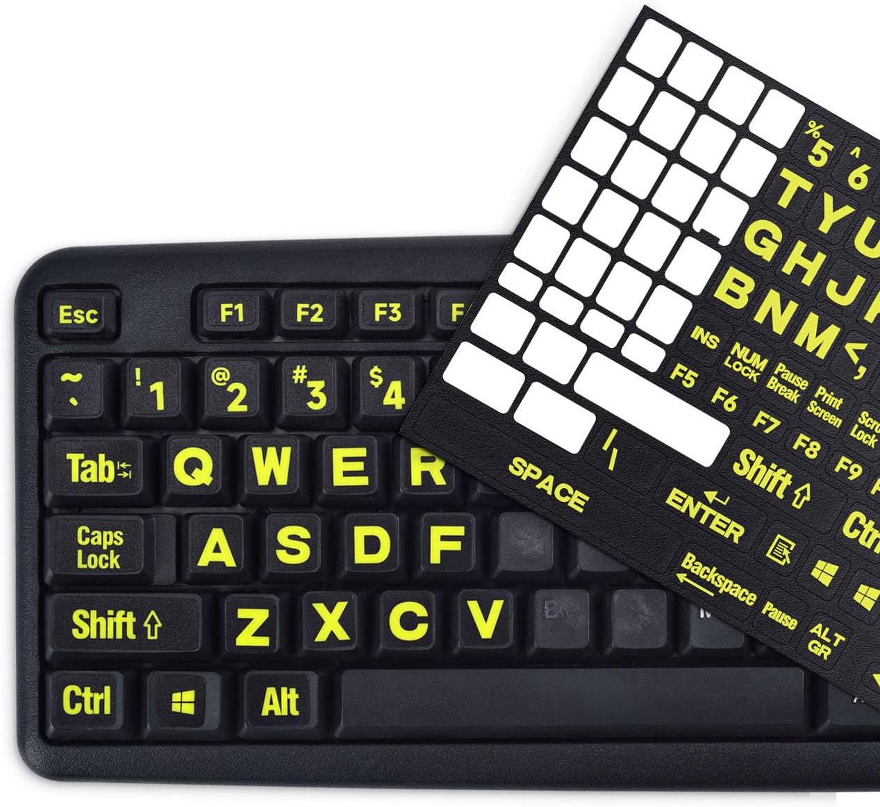 Universal English Large Lettering Keyboard Stickers for PC Computer Laptop Desktop Notebook Keyboards,Bright Yellow Lettering Black Background Replacement Keyboard Stickers