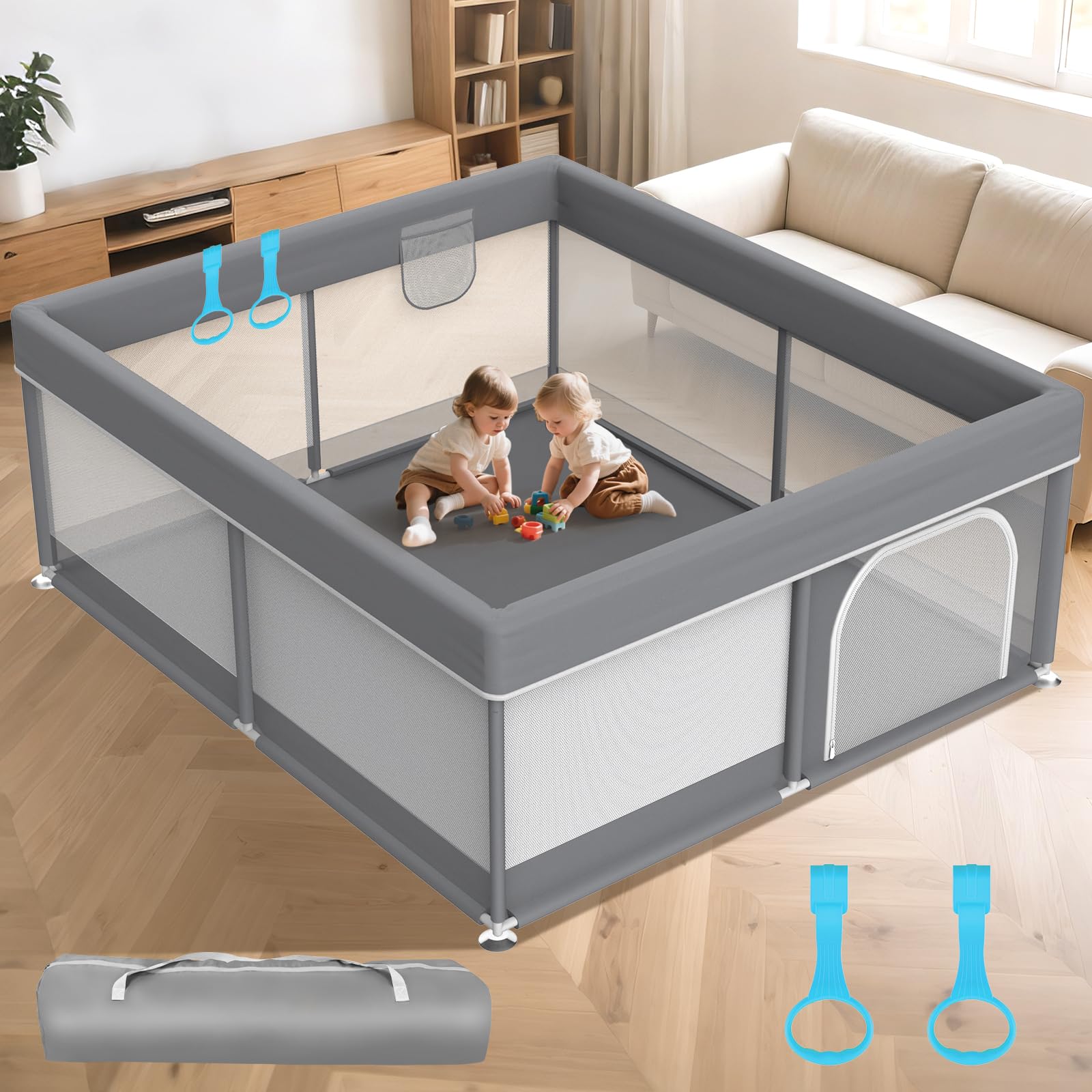 Photo 1 of Baby Playpen 79"x71" Extra Large Play Yard for Toddlers with Pull Up Rings