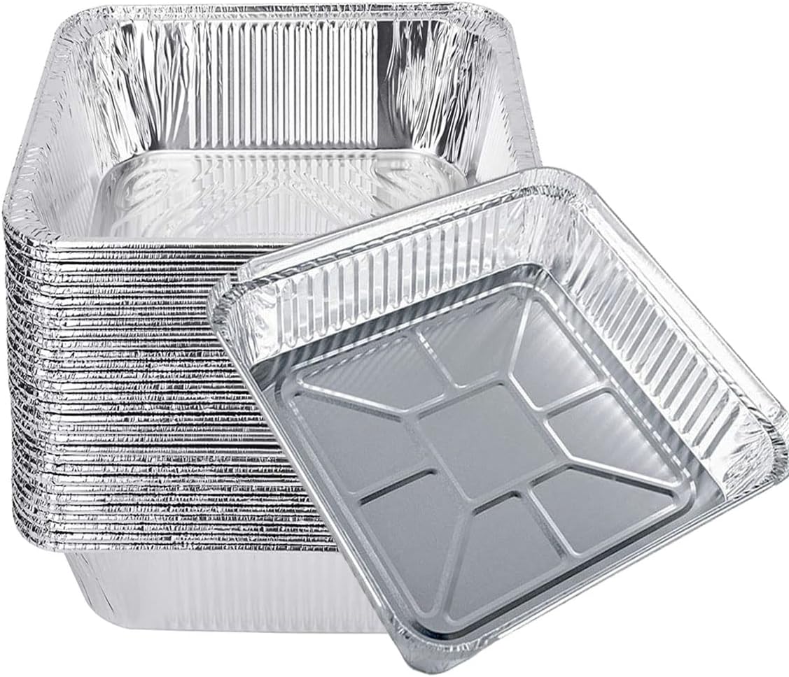 Aluminum Trays with Lids 9x9 for Serving Food Turkey Catering Disposable Aluminum Foil Pans for Baking Cakes, Bread, Meatloaf, Lasagna, 30 Pack Sliver 9x9x2