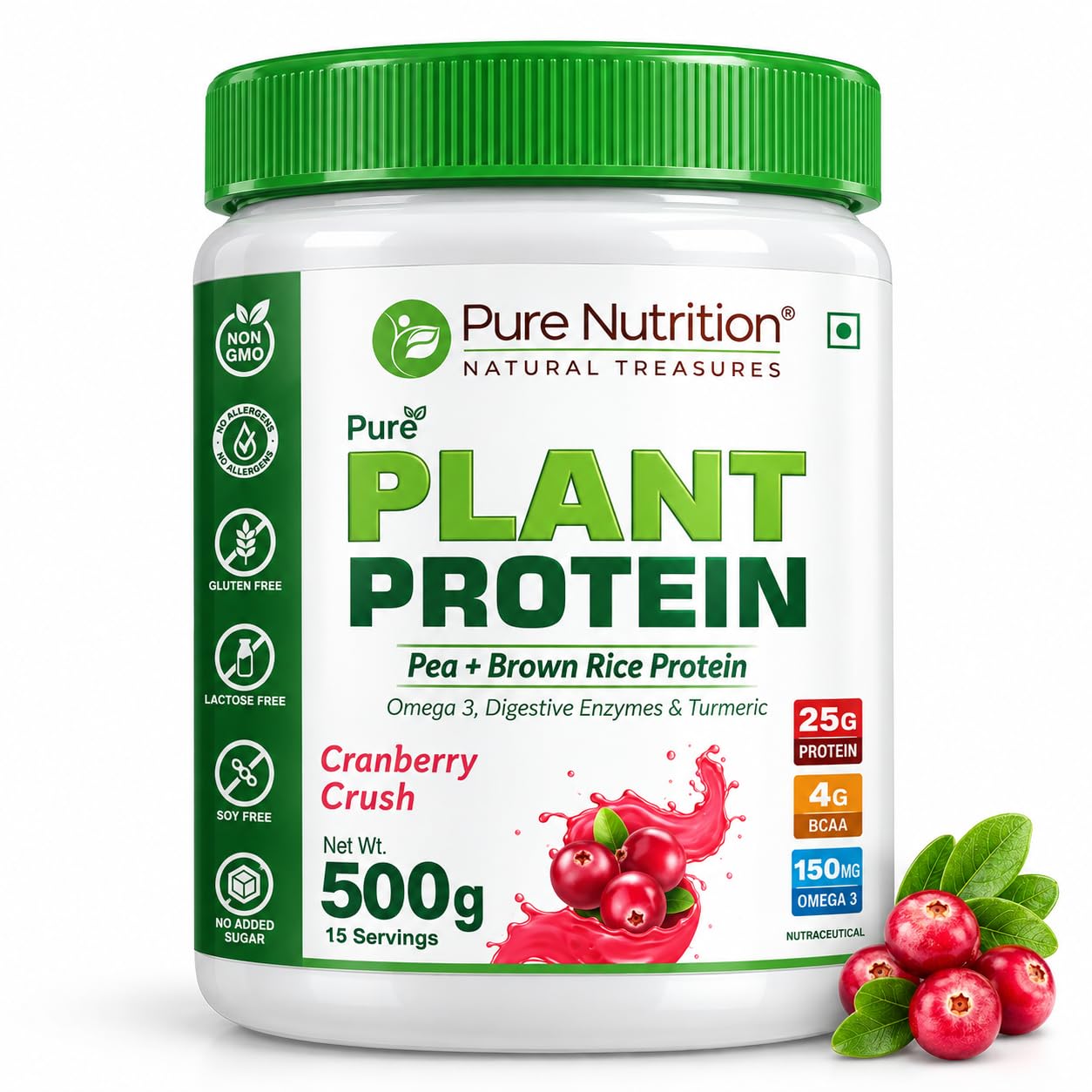 Pure Nutrition Plant Protein Powder | Vegan Protein Powder with Pea & Brown Rice Protein | 25g Plant Based Protein with Flaxseed Omega 3 & Digestive Enzymes | Lactose Free Protein Powder for Men & Women | Plant Protein Powder for Muscle Recovery, Strength & Daily Nutrition Support - 500g Banana & Strawberry Flavour — Amazon image 5