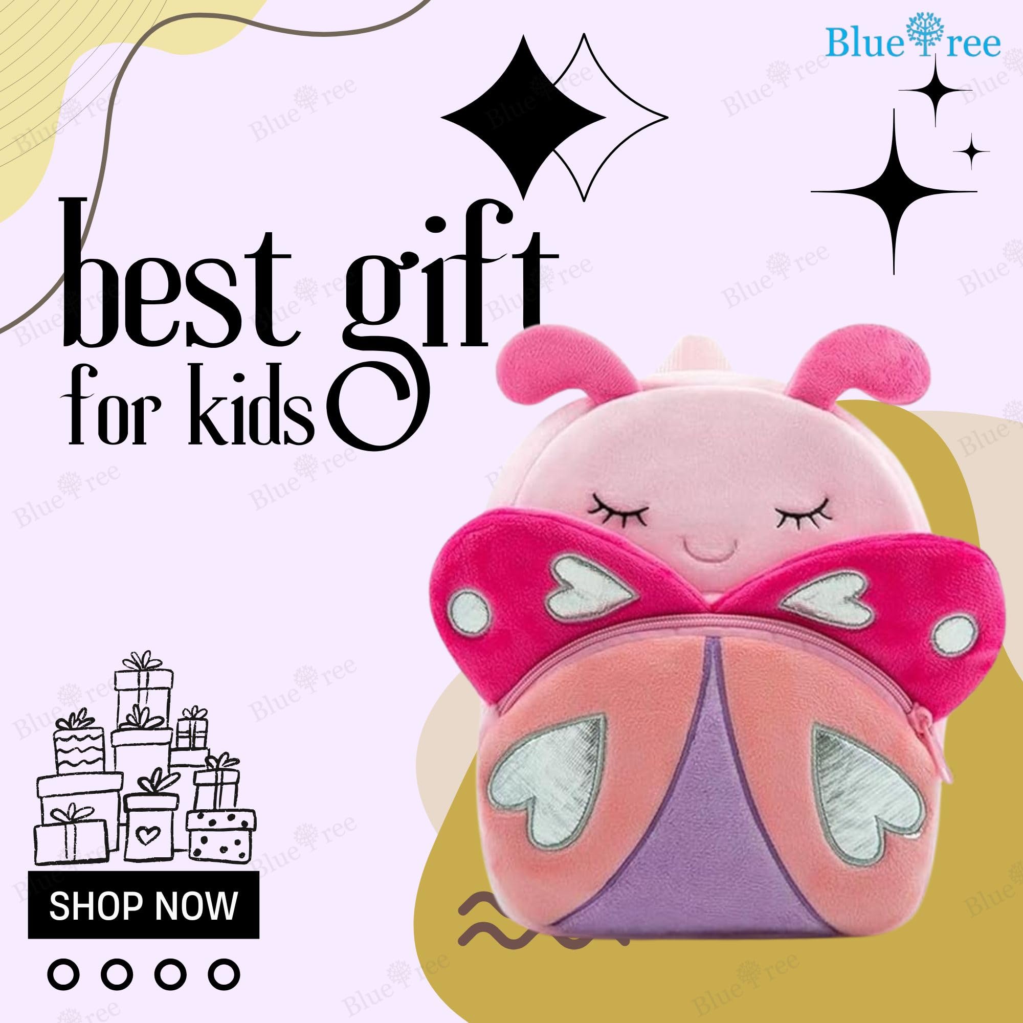 blue tree Cute Kids Backpack Toddler Bag Plush Animal Cartoon Mini Travel Bag for Baby Girl Boy 1-6 Years, Ideal for Gifting for Kids (Mother Pink Butterfly) 3