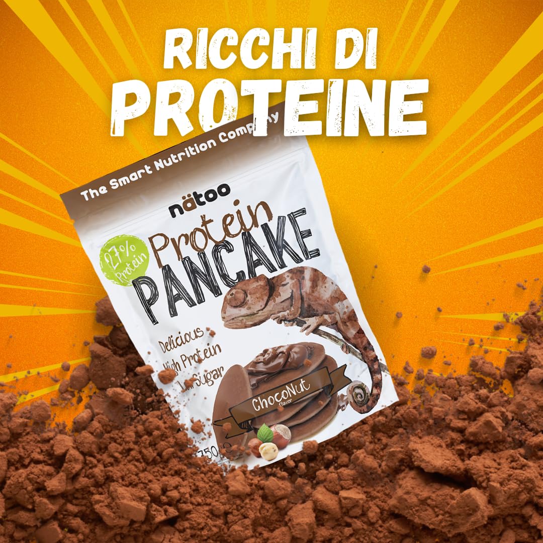 NÄTOO Pancake Proteici - Preparato per pancake con il 35% di proteine di alta qualità - Pancake pronti con farina proteica solo 1,5g di zuccheri - 750gr. (Choco & Nut)