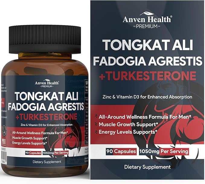 Tongkat Ali & Turkesterone Men's Supplement - 180,000mg Tongkat Ali, 15,000mg Fadogia Agrestis, Zinc & Vitamin D3 for Muscle Health and Performance Boost - Non-GMO, Made in USAä¸¨90 Capsules