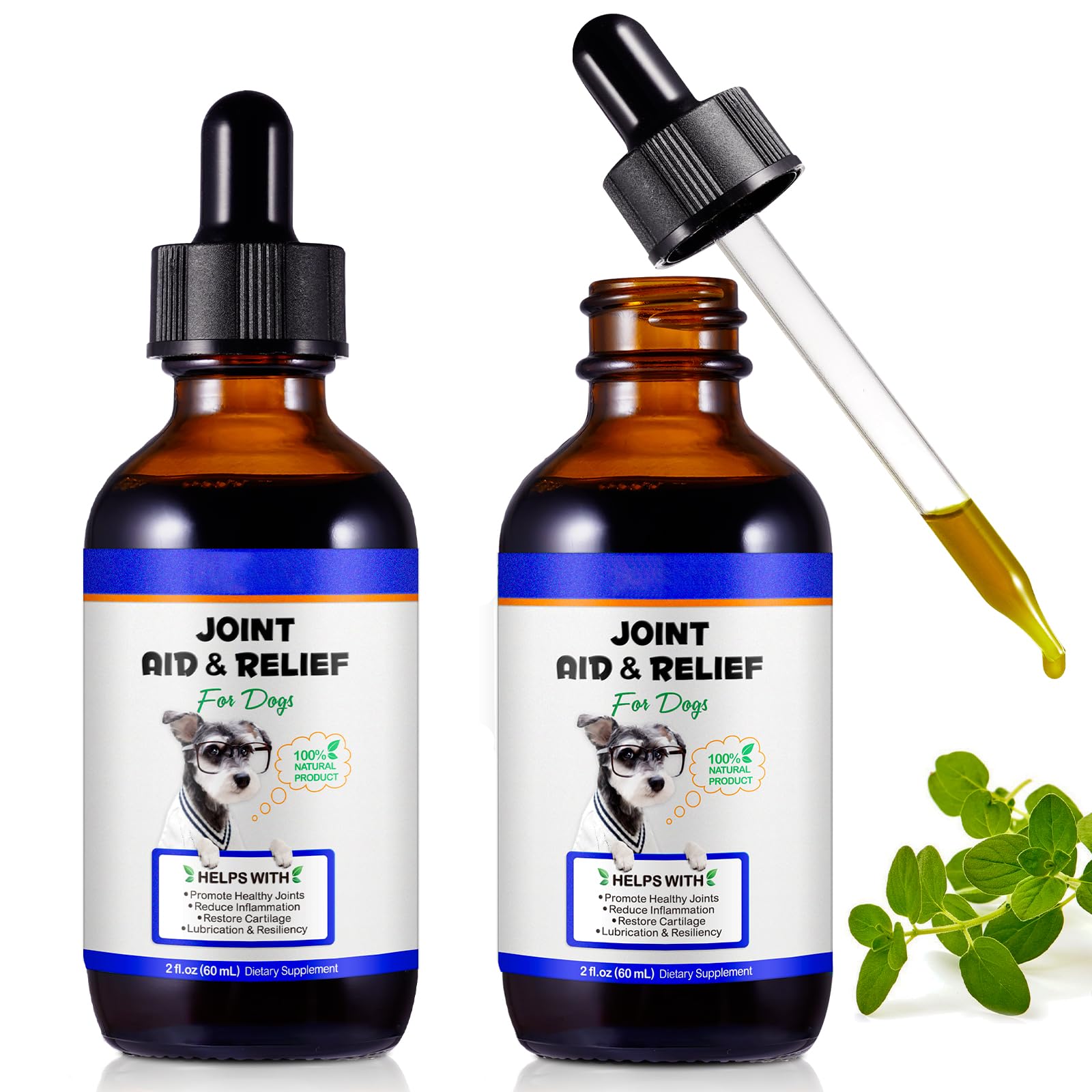 JCZQDRPC 2 Pack 60ml Dog Joint Aid & Relief, Dog Joint Aid & Relief, Dog Pain Relief, Hip and Joint Supplements, Relieves Joint Pain for Dogs