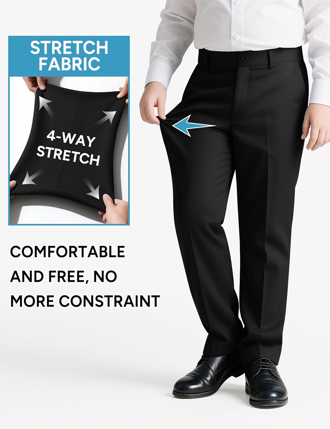 Marvelous World Boys' Plus Size Husky Stretch Suit Set, Youth Suit Size 8-20, Adjustable Waist - Image 4