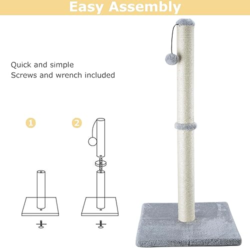 Vista 5 de Dimaka 29" Height Tall Cat Scratching Post, Claw Scratcher with Sisal Rope and Covered with Soft Smooth Plush, Vertical Scratch [Full Strectch] for