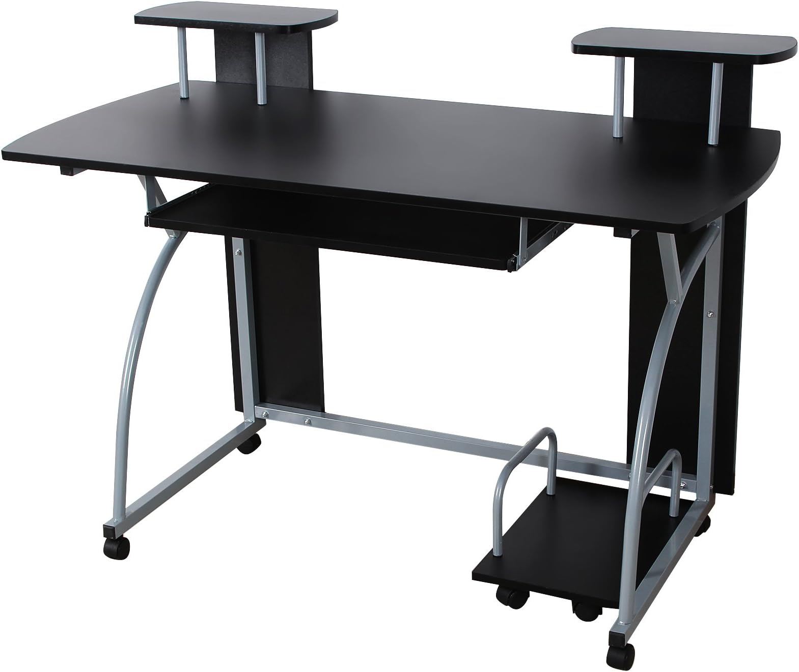 VASAGLE Mobile Computer Desk Writing Desk Table Large Workstation With Sliding Keyboard and Mainframe Stand, Easy Assembly 120 x 59 x 90 cm Black LCD812B