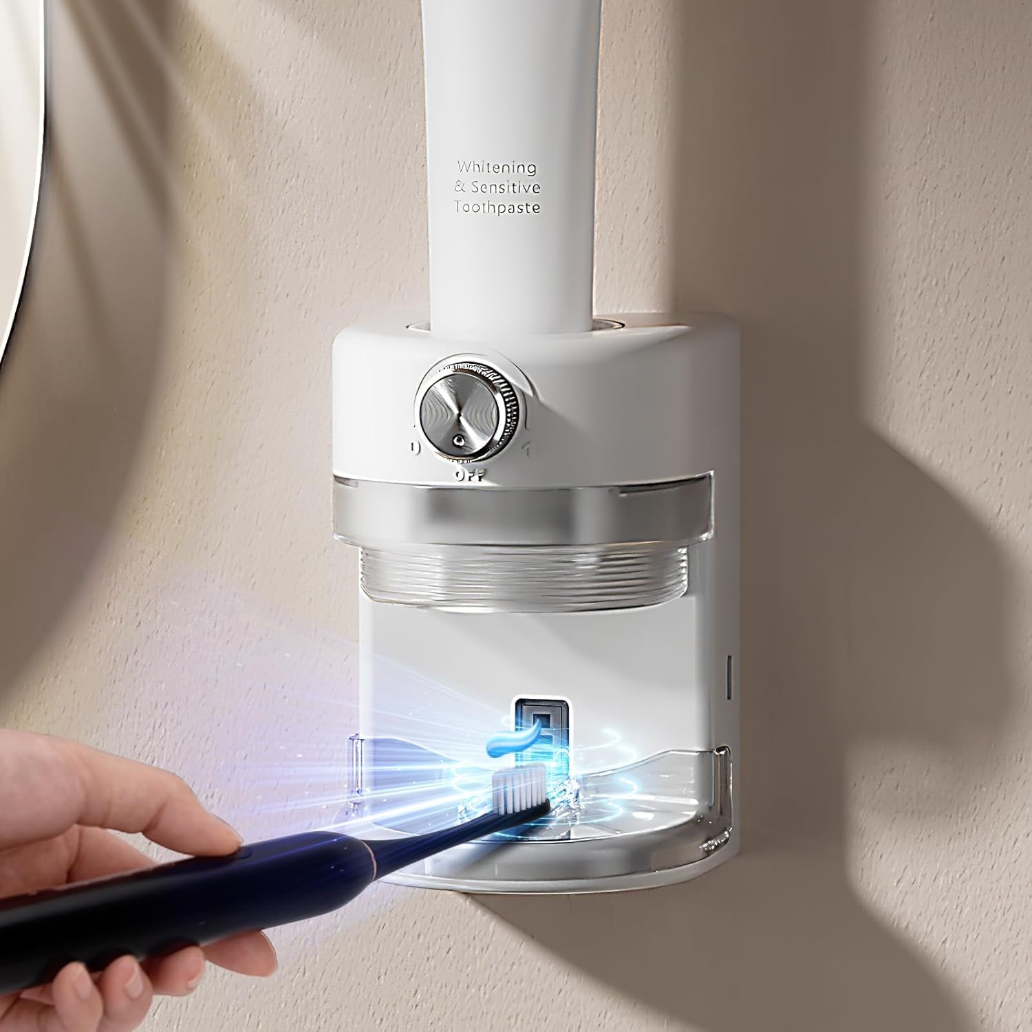 Automatic Toothpaste Dispenser, Wall-Mounted Electric Toothpaste Squeezer for Kids & Adults, Adjustable Dispensing Volume for Bathroom Use (White)