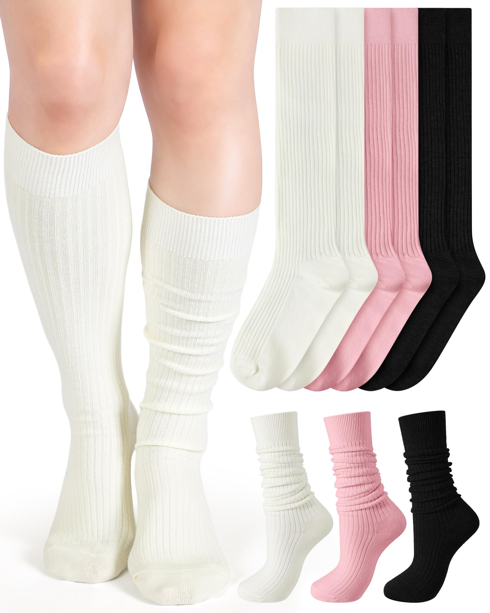 Shihanee 3 Pairs Ribbed Knee High Socks for Women Winter