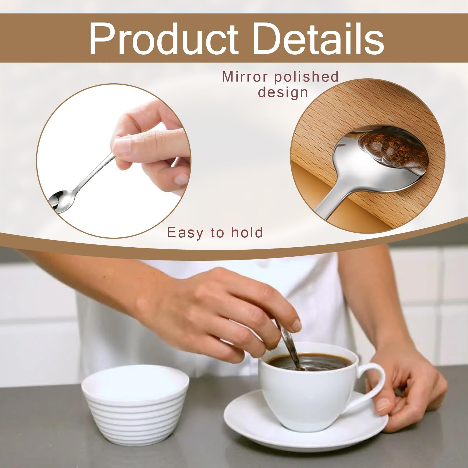 Lot De 8 Cuillères à Café En Acier Inoxydable 304 - Mini Cuillères Rondes Pour Café, Thé, épices Cuillères à Thé Inox 304 Polies Faciles à Nettoyer