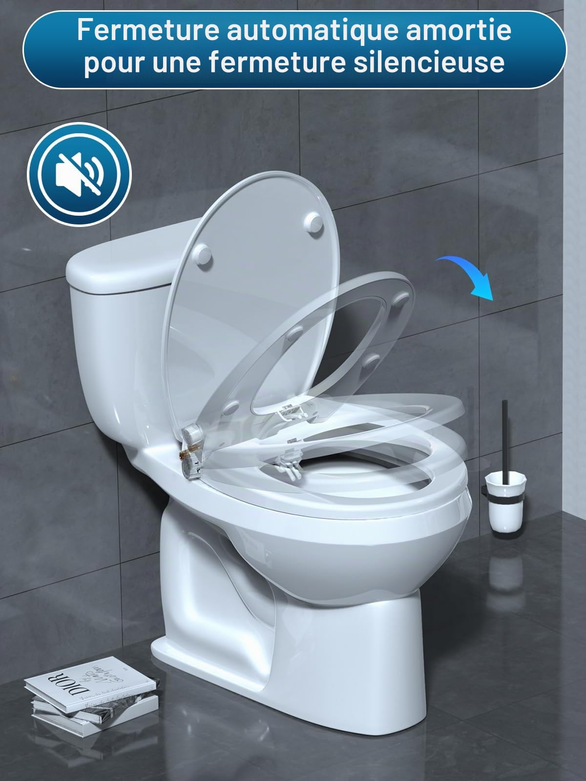 YEAUPE PRO Abattant de toilette ovale universel à fermeture douce avec bidet – Abattant de toilette non électrique avec double buses autonettoyantes, dos séparé et nettoyage féminin (blanc, ovale)