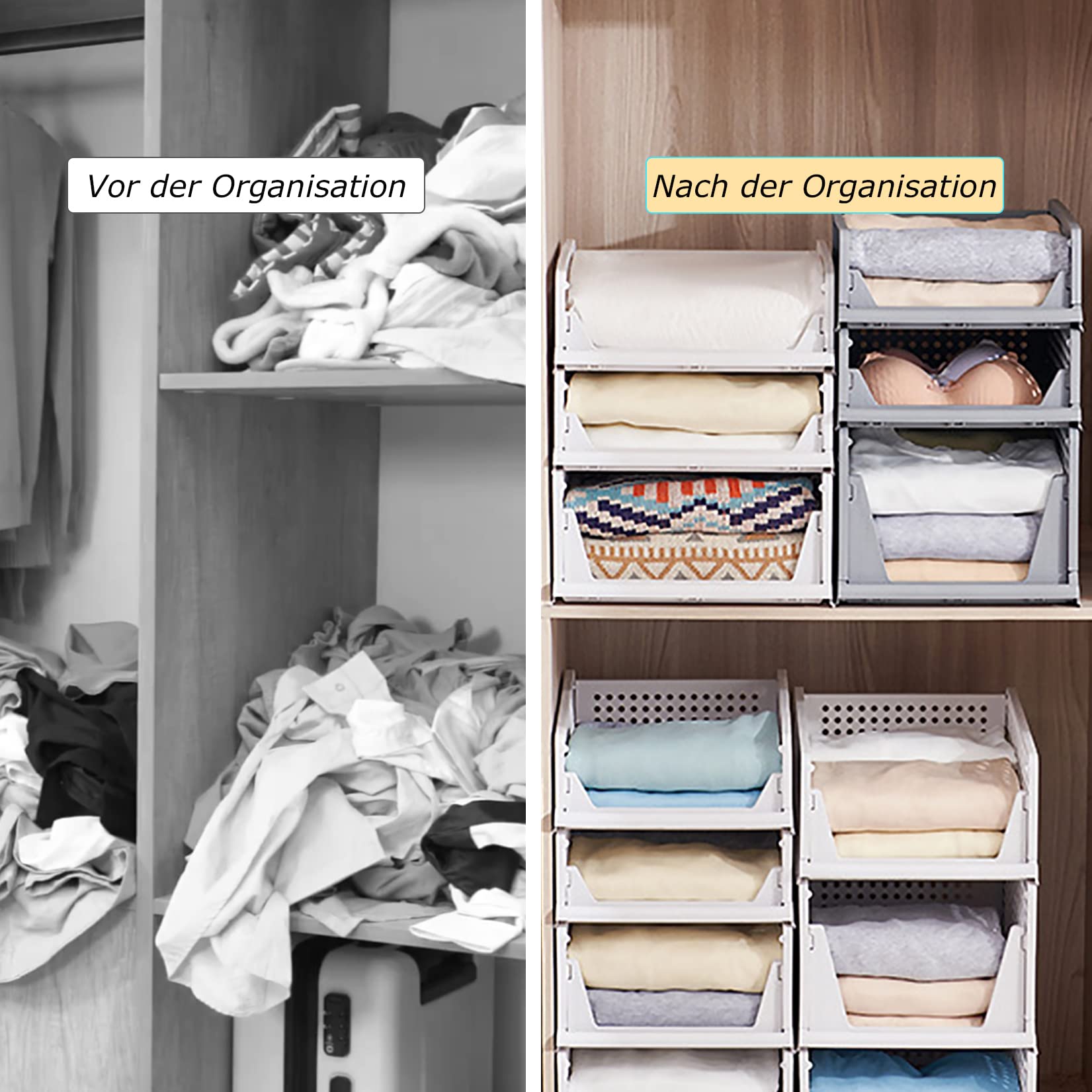 GREELUE Schrank Organizer Kleiderschrank 6 Stück, Faltbare Aufbewahrungsbox, Ordnungssystem für Schubladen, Schließfächer, Kleiderschränke (Weiß-14cm*6)