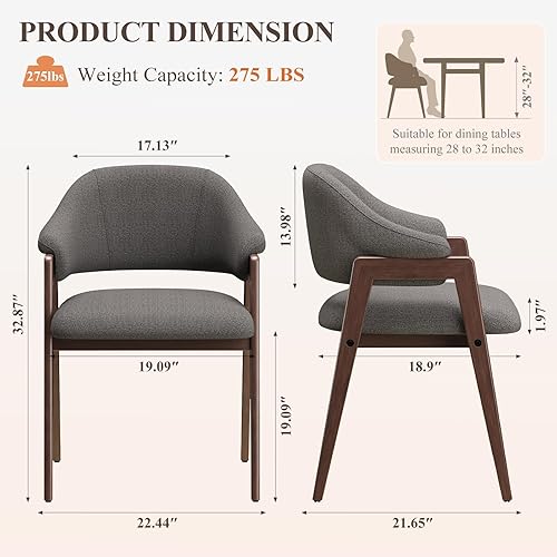 Miniatura 2 de Juego de 2 sillas de comedor de madera, silla de comedor tapizada de tela moderna, sillas auxiliares de cocina, silla de cena de granja con respaldo