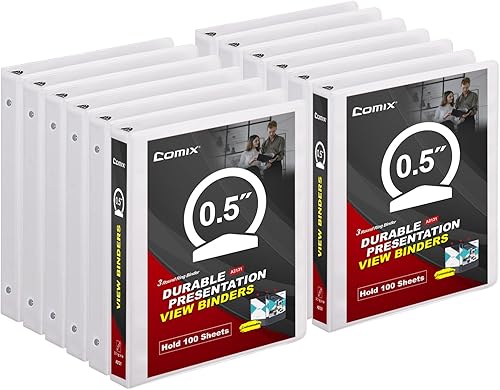 COMIX Carpeta resistente de 3 anillos de 0.5 pulgadas con cubierta transparente, carpeta de anillos redondos de 12 pulgada, sin PVC, capacidad de