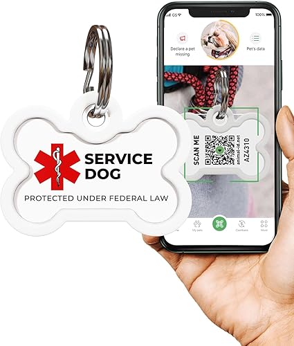 Etiqueta para mascotas con código QR - ID de perro de servicio, ESA, etiquetas de nombre de apoyo emocional (hueso)