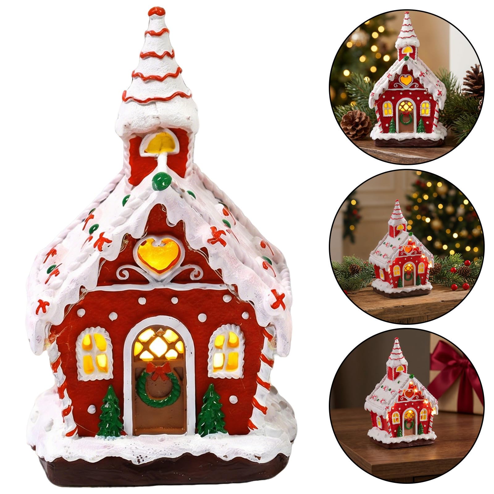Decorazione Natalizia Casa Piccola in Resina Colorata con Luci e Musica per Interni Flessibile da Posizionare per Feste di Natale